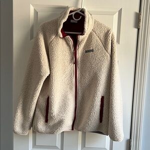 Columbia Cream jacket with dark Red Accents